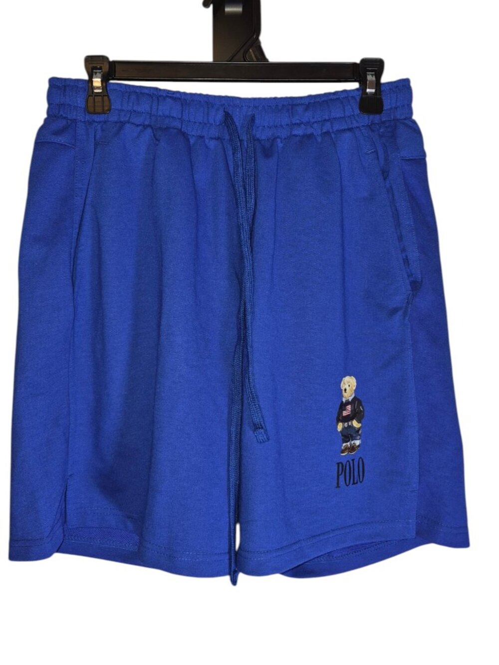 Polo Blue Shorts, Bear Screen Print. Size M